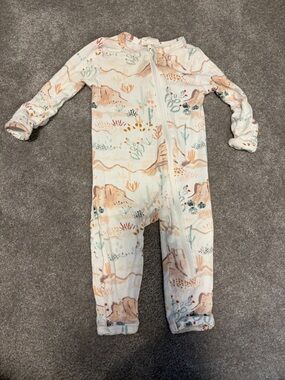 Angel Dear Desert-Print Zip One-Piece in Cream, Tan, Green